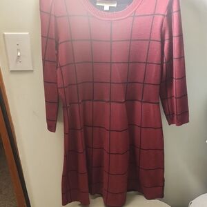 Red Plaid Long Sleeve Dress